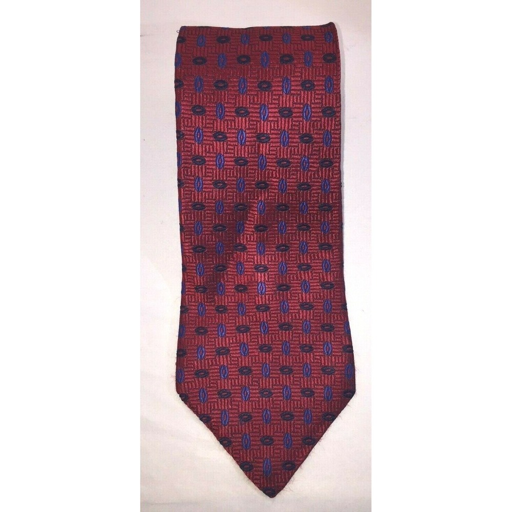 NOS Tommy Hilfiger Red with Navy Oval Pattern Silk Neck Tie 58" Length